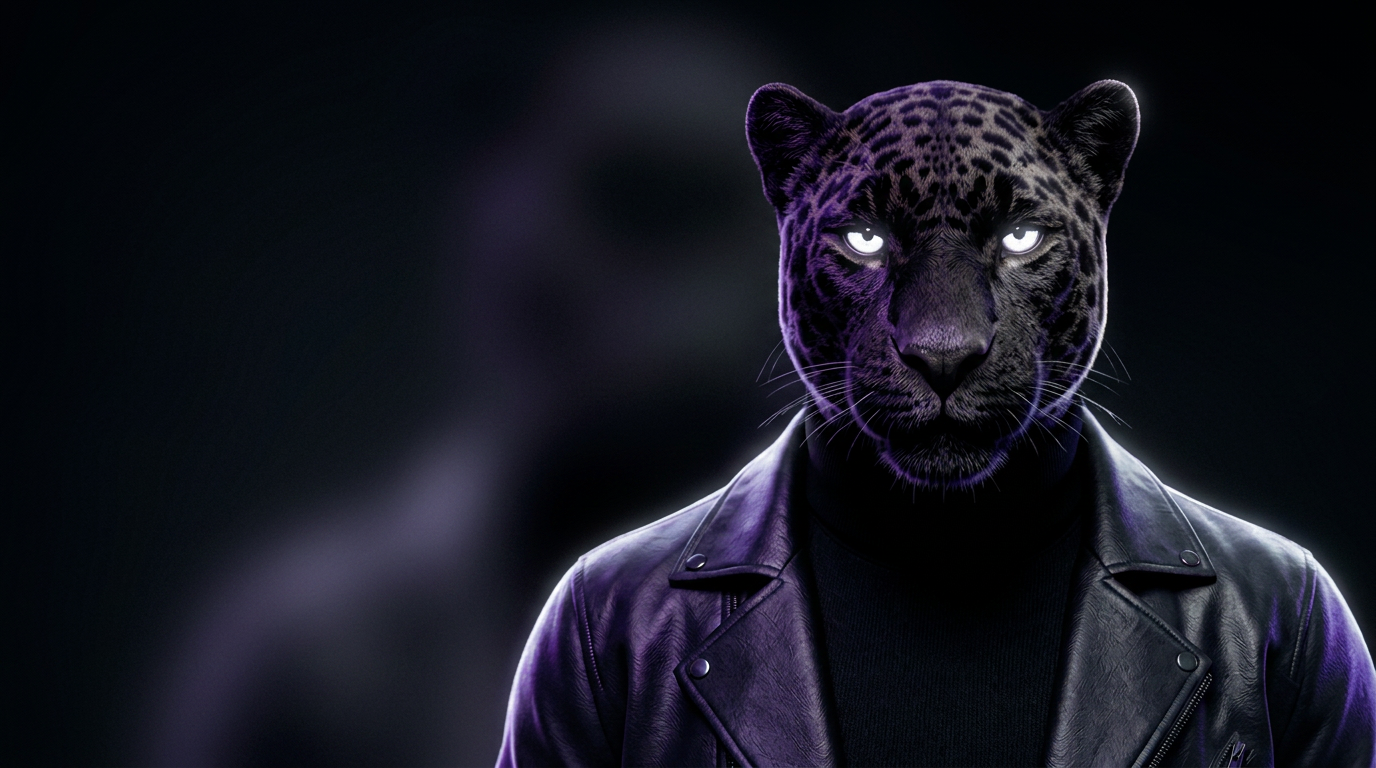 Pantera PhanterPay em iluminação cinematográfica violeta